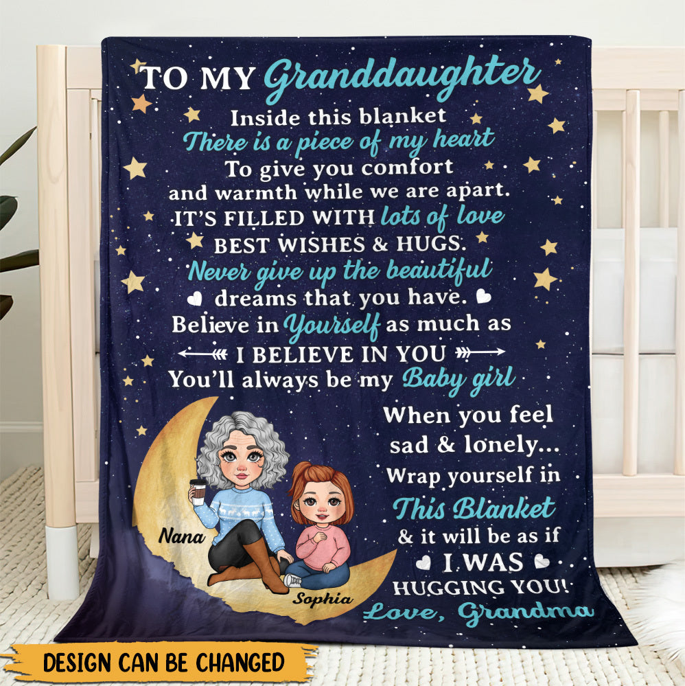 To My Granddaughter With Moon & Stars - Personalized Blanket - Best Gift For Daughter, Granddaughter